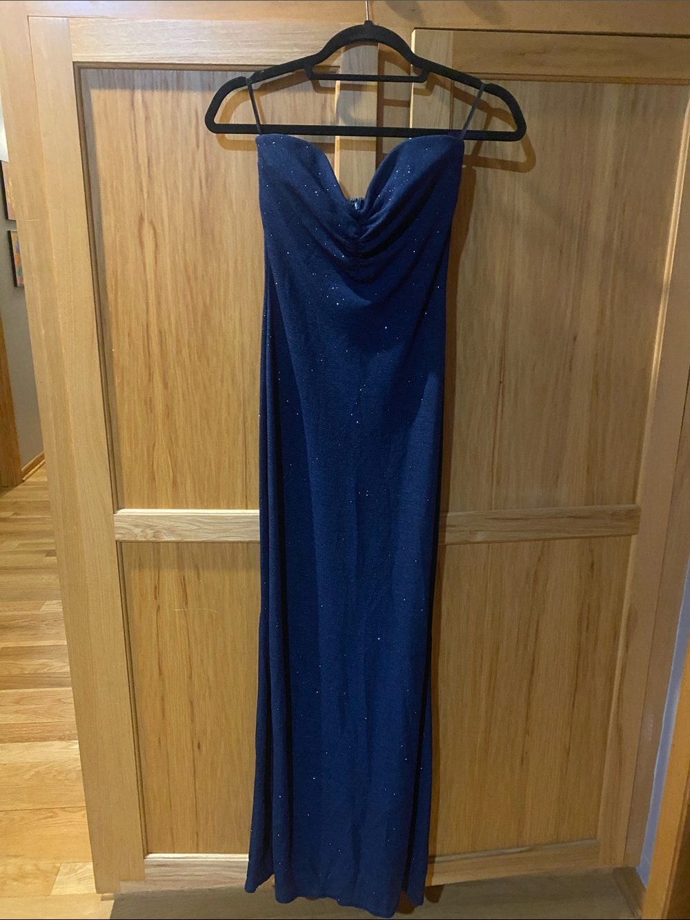 Jessica McClintock Sparkling Strapless Navy Maxi Gown